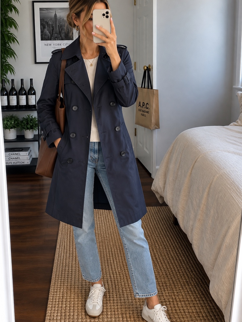 Hunter Navy Double-Breasted Trench Coat – Size 0